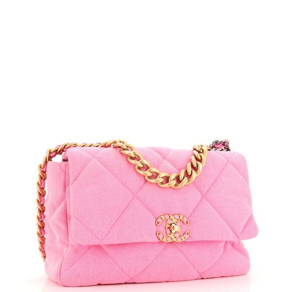 Chanel 19 Flap Bag Quilted Denim Large Pink - Picture 2 of 7